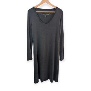 Territory Ahead Long Sleeve Pima Cotton Midi Dress Black Small